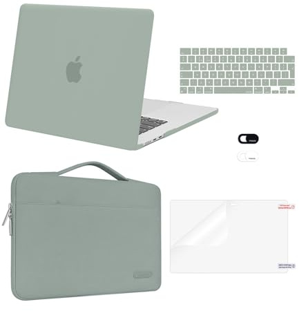 MOSISO Kompatibel mit MacBook Air 15 Zoll Hülle 2026 2025-2023 M5 M4 M3 M2 A3448 A3241 A3114 A2941, Kunststoff Hartschale&Laptoptasche&Tastaturschutz&Displayschutz&Webcam Abdeckung, Antikes Grün