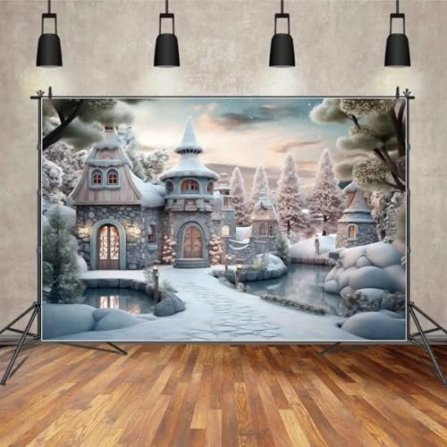 Fotografie Hintergrund weihnachtsdorf Burg Wand Kiefer fotohintergrund Kinder hütte Stadt Haus Studio Dekoration 210X150cm