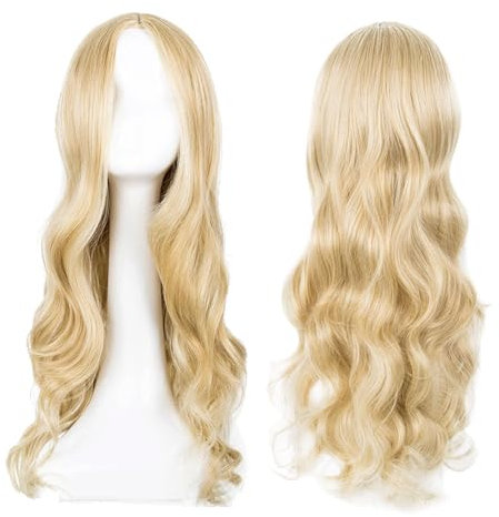 EUPSIIU Lungo Ondulato Parrucche Bionda per le Donne 27 Pollic /70cm Lungo Ricci Donna Parrucche Resistente al Calore Cosplay Lunga Capelli Della Signora Di Modo Festa (Bionda)