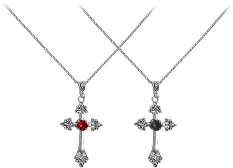 2 Stück Kreuz-Halskette, rote Schmuck-Halskette, Halsschmuck-Accessoires, Hexen-Accessoires für Damen, Gothic-Kreuz-Halskette, Halskette für Mottoparty, Karneval.