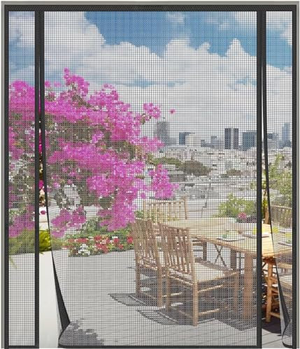 Fliegengitter Tür Magnet,140x220cm Fiberglas Fliegengittertür Balkontür ohne Bohren Insektenschutz Balkontür Doppeltür Fliegengitter Terrassentür Ideal für Schiebetür Balkontür，Schwarz