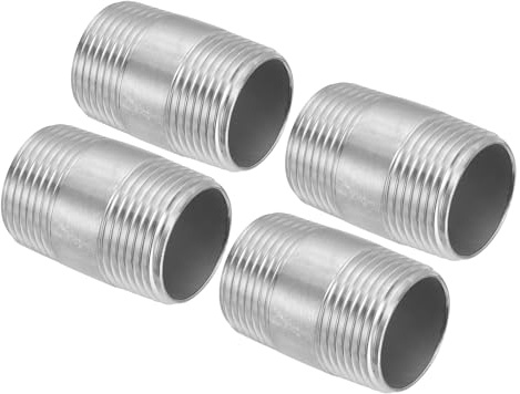 PATIKIL 304 Stainless Steel Pipe Fitting 1 NPT x 1 NPT Male Thread, 4 Pcs 2inch/50mm Length Nipple Cast Pipe Coupling Fitting Connector