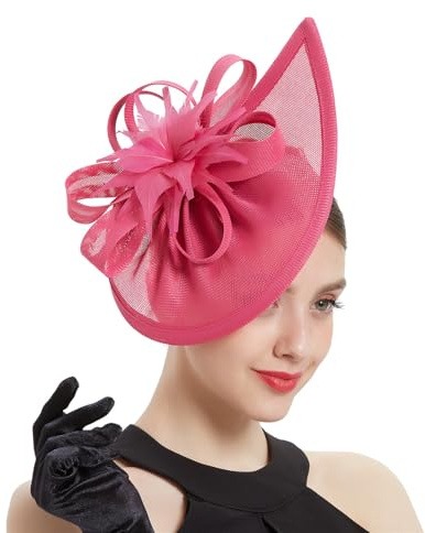 Brawlady Sinamay Fascinator Hat with Top Flower, Tear Drop Shape Women Feather Pillbox Headwear, Church Wedding Derby Cocktail Tea Party Headpiece
