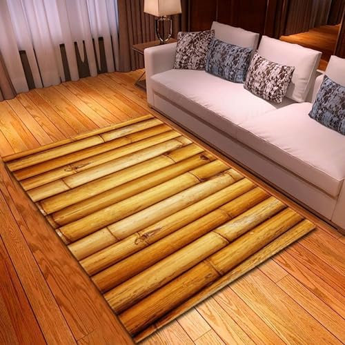 Retro Goldener Bambus Teppich Kinderteppich Wohnzimmerteppich Schlafzimmerteppich 3D-Gedruckter Superweicher Flanellteppich 160 X 230 cm - Leicht Zu Reinigendes, Weiches Polyester -7E5M4K9I0H1