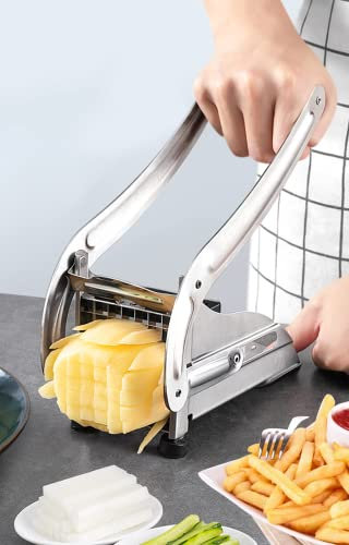 Tagliapatatine fritte in acciaio inossidabile, tagliapatate professionale for patatine fritte con 2 lame, ottimo for patate cetrioli/526