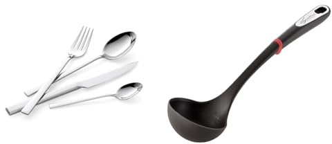 Lagostina Giada Set Servizio Posate Acciaio Inox 18/10 per 6 Persone, 24 Pezzi & Ingenio Smart Mestolo in Silicone con Rivestimento Antigraffio, Impugnatura Ergonomica