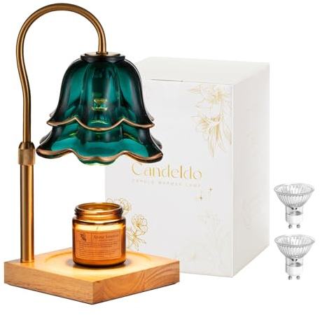Candeldo Candle Warmer Lamp with Timer: Flower Candle Warmer with 2 Bulbs Green Height Adjustable Candle Warming Lamps Home Bedroom Decor Birthday Gift for Women