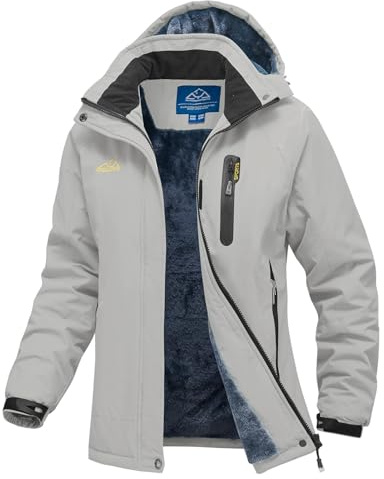 YSENTO Veste d'hiver imperméable pour femme - Veste de ski - Veste softshell - Doublure chaude - Coupe-vent - Veste de snowboard outdoor, gris clair, L