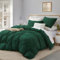 Gezu Set di biancheria da letto 220 x 240 cm, in cotone, verde scuro, 3 pezzi, tinta unita, copripiumino e federe 80 x 80 cm, con chiusura lampo