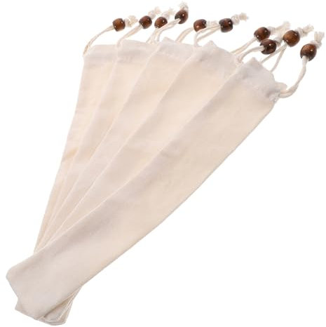OKUMEYR 5piezas Bolsas para Cubiertos y Palillos Cordón para Llevar Fundas para Vajilla De Algodón Escuela y Trabajo