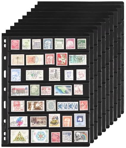 10 Blatt Briefmarkenalbumseiten, 7 Hüllen 7,7 x 1,35 Zoll Einlegehüllen für Briefmarkensammlungen für Briefmarkensammlungsordner IS010710