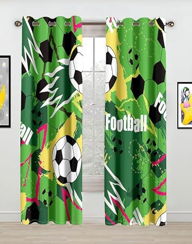Rptidmv Vorhänge mit Ösen Fußball Vorhang Blickdicht Verdunklungsvorhänge Thermovorhang Schallschutz - Wohnzimmer Schlafzimmer Büro Deko Garten 2er Set -140 x 245 cm (B x H)