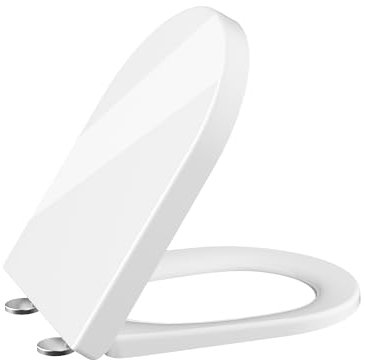 Toilet Seat with Soft-Close Mechanism, Toilet Seat with Quick Release Function and Adjustable Hinges, Toilet Lid Made of UF Duroplast, D-Shape White