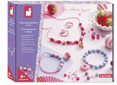 Janod - 5 Schmuckstücke zum Selbermachen - Thema Gourmandises Donuts Cupcakes et Gateaux - Bastelset - Manuelle Aktivität für Kinder - Ab 6 Jahre + - J09183