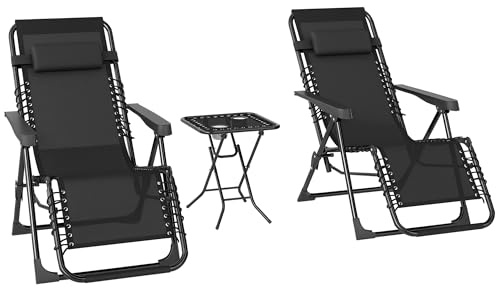 Outsunny Gartenliege Set 3-TLG. Klappbar 2 Stühle 90x65x110 cm Schwarz