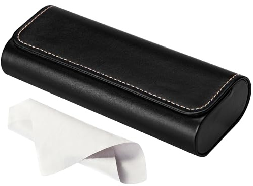 AkoaDa Brillenetui Hardcase, Premium Lederbrillenbox in Eleganz Schwarz, Hartschale mit Mikrofasertuch, für Damen und Herren, ideal für Reisen und täglichen Gebrauch(Schwarz)