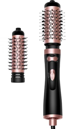 Rotating Hair Dryer Brush, 3-in-1 Hair Dryer Brush, 360° Rotating Hot Air Brush, Hot Air Brush Set with 2 Brushes, Rotating Hair Styler Ionic Blow Volumizer, for Dry Hair, Curl Hair, Black