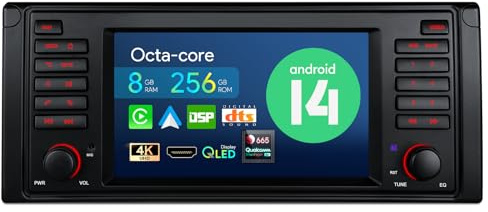 XTRONS Android 14 Qualcomm 665 Radio Player 7 inch Octa-core 8GB+256GB QLED Car Stereo for BMW E39 M5 (1999-2003),E39 (1995-2003) with DSP Wireless CarPlay Support 4G 4K Video AHD Camera DAB+ RCA