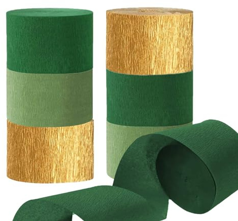 GAKA FAVOR Krepppapier Salbei Grün und Gold（6 Rolle）,4.5cm x 25m Salbeigrün Kreppbänder Luftschlangen für Hochzeit Geburtstags Party Feier Dekoration