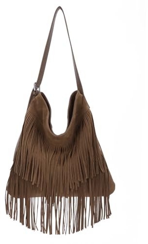 EVEOUT Damen Umhängetasche mit Quaste Synthetisches Wildleder in Übergröße Slouchy Western Style Crossbody Boho Fransen Hobo Tasche