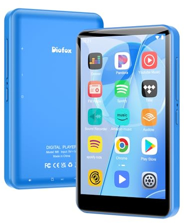 Lecteur MP3 80Go Bluetooth WiFi, Lecteur MP3 Portable 4,0 Pouces avec Spotify, Son HiFi sans Perte, Lecteur de Musique numérique, Lecteur MP4 pour Enfants, Audible, Deezer, Radio FM (MP3 Bleu)