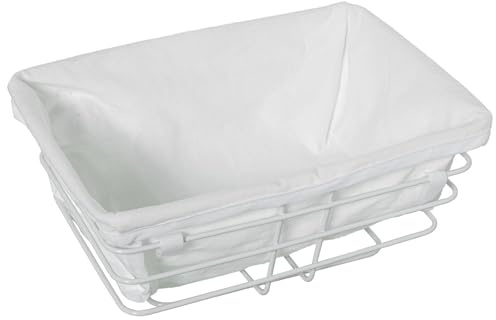 DRW Portapane Rettangolare in Metallo e Tessuto Bianco 25 x 17 x 11 cm, Multicolore, Medidas: 25x17x11cm