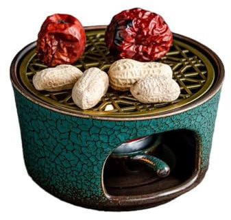 VNLCPX Calentador de Tetera Porcelana, Calientaplatos para Tetera de Cerámica, Calentador de té con Portavelas, para Teteras y Cafeteras, Verde