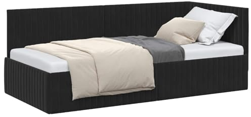 vidaXL Eckbettgestell mit Kopfteil Schwarz 90 cm x 200 cm Samt