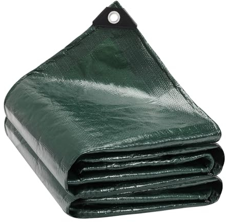 UQXSTAR 4m x 8m Tarpaulin Waterproof Heavy Duty Green 130GSM Tear Resistant Tarpaulin,Multipurpose Large Ground Camping Tarp Sheet with Eyelets for Outdoor Garden Furniture Wood Pool