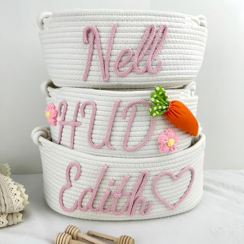 Cestino Personalizzato For Baby Shower, Cestino In Corda Di Cotone Personalizzato Con Nome, Contenitore Portaoggetti For Neonati, Decorazioni For La Cameretta Dei Bambini(﻿ S: 19X12X27cm)