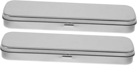 SAFIGLE 2pcs Silver Tinplate Pencil Box Case Visual Window Design and Upward Opening Lid, Sturdy Single Pen Holders Suitable for Kids School Storage