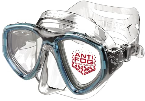 SEAC Clear – Masque de Plongée Bi-Verre en Silicone | Masque Antifog Low Volume pour Plongée et Snorkeling, Aquamarine