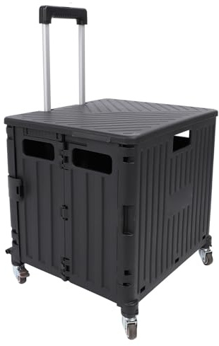 SIXRUN Carro de Mano Portátil con Ruedas, Almacenamiento Conveniente, Diseño Versátil para Uso Multifuncional, Carro Utilitario Plegable, Telescópico, Ideal para Transportar Objetos Pesados (Black)