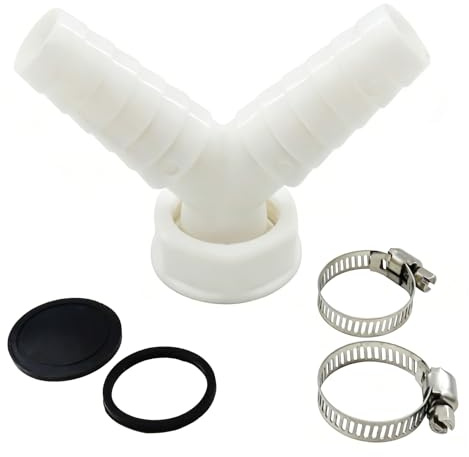 Divisor de residuos de lavadora, conector de tubería en Y, con 2 abrazaderas de manguera, adaptador de drenaje universal para lavavajillas y lavadora, adaptador de rosca en Y de doble conexión de 19