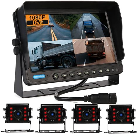 CAMSLEAD 1080P Mini Backup Telecamera per retromarcia, 9 pollici DVR IPS Monitor 4 Split Schermo Max Supporto 256GB Scheda SD
