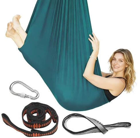Hoypeyfiy 150x280CM Aerial Yoga Swing Air Fliegen, 200 Kg Max Aerial Yoga Hängematte Swing, Vielseitige Aufhängevorrichtung für den Innen und Außenbereich Grün