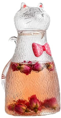 Glass Tea Pitcher | 1800ml Cute Cat Water Dispenser With Handle