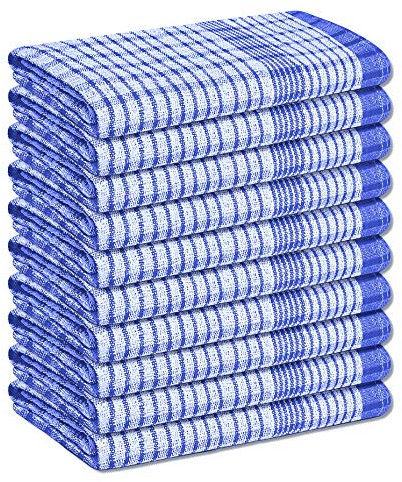 A & B TRADERS Wonderdry Tea Towels Kitchen Pack of 10, Cotton Absorbent Long Lasting Catering Bar Dish Towel (Blue)