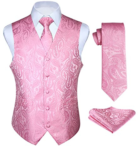 Enlision Anzugweste Herren Hochzeit Paisley Weste und Krawatte Einstecktuch Party Floral Jacquard Anzug Weste Set