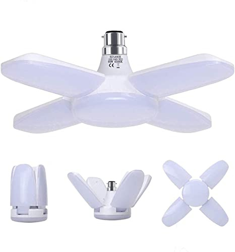 HZSANUE Lampe de Garage à Baïonnette B22 60W, Blanc Froid 6500K 6800Lm éclairage de Plafond à LED Déformable avec 4 Panneaux Ajustables, pour Garages, Sous sols, Entrepôts, Gymnases (lot de 1)