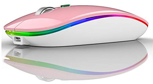Uiosmuph G12 Maus Kabellos, Leise Wiederaufladbar Wireless Mouse,Rosa | 2.4G, 3 DPI(1000/1200/1600), 7 LED-Farben, Akku-Anzeige, USB-C aufladbar, tragbar, USB-C Adapter, für PC/Laptop/MacBook