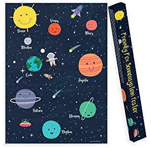 Friendly Fox Weltall Poster für Kinder, Weltraum Kinderposter mit Allen Planeten unseres Sonnensystems, Kinderzimmer Wandbild 50x70cm