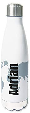 GRAZDesign Trinkflasche Edelstahl 500ml | Motiv Weltkarte | personalisiert Name, Einschulung Geschenk, Thermosflasche Sportflasche Thermo Wasserflasche Kinder/Erwachsene