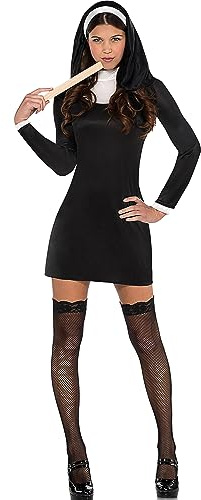 Women's Blessed Nun Costume - X-Large (14-16) - Black & White Divine Style Outfit - Perfect For Halloween, Costume Parties & More - 1 Set