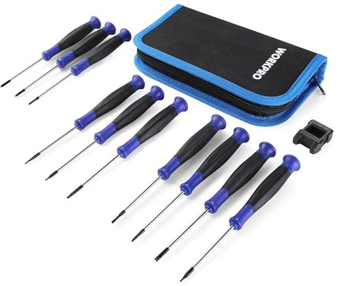 WORKPRO Set di Cacciavite di Precisione 10 Pezzi, Set di Cacciavite Mini con Punta Magnetica (Piatta, Phillips, Torx), Adatto per Lavori di Precisione, Viene Fornito con un Magnetizzatore