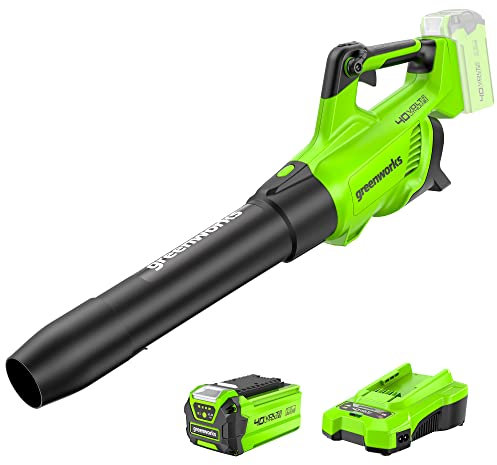 Greenworks Tools Greenworks 40V Soffiatore a Batteria, Velocità dell'aria 193,1 km/h, Volume d'aria 14,2 m³/min, Velocità Infinitamente Variabile(con 2Ah Batteria e Caricatore)