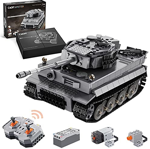 AKOGD Panzer Bausteine Modell, 925 Teile RC 2.4G WW2 Militär Kampfpanzermodell mit Motor & Fernbedienung, C61071W Kettenfahrzeug Tiger Panzer Bausatz Konstruktions Set
