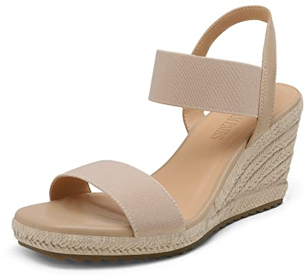 DREAM PAIRS Sandali con Zeppa da Donna con Punta Aperta e Cinturino alla Caviglia Espadrillas con Tacco a Zeppa Estate,Size 39,Nudo,SDPW222W