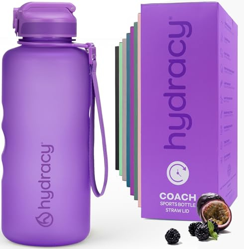 Hydracy Motivations Wasserflasche mit Zeitmarkierung & Strohhalmdeckel 2L | BPA-frei, auslaufsicher,Neoprenhülle,Tragegurt,tägliche Flüssigkeitsaufnahme-Überwachung für Fitness und Outdoor