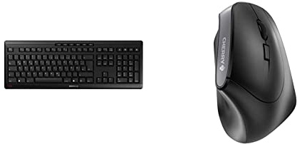 CHERRY Stream Keyboard Wireless, Deutsches Layout, QWERTZ Tastatur, schwarz & MW 4500, kabellose Maus, ergonomische Rechtshändermaus im 45° Design, 6 Tasten und Scrollrad, schwarz